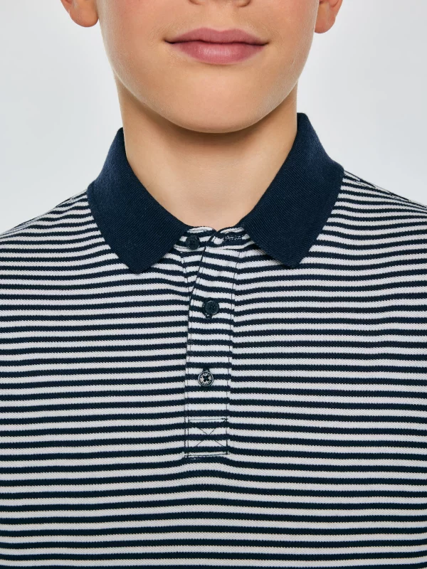 Koszulka chłopięca polo w paski granatowa Fiker 403