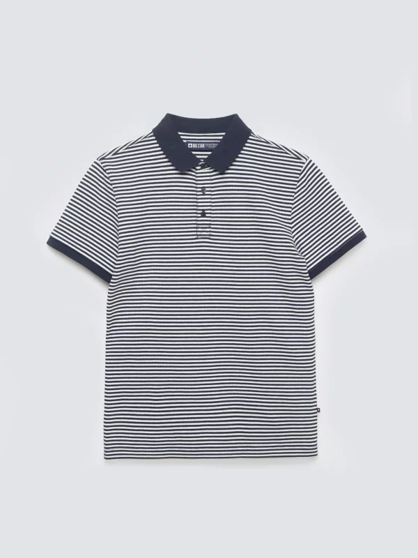 Koszulka chłopięca polo w paski granatowa Fiker 403