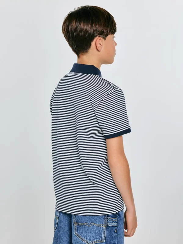 Koszulka chłopięca polo w paski granatowa Fiker 403