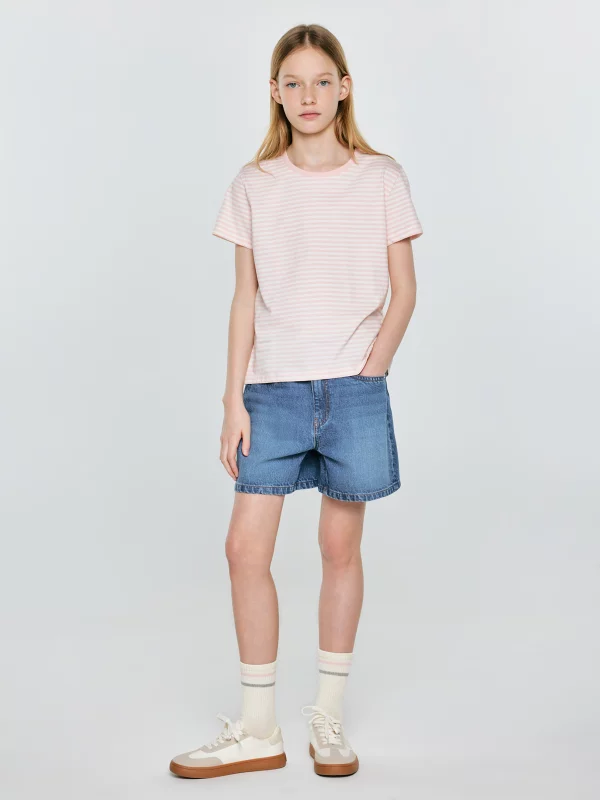 Koszulka dziewczęca w paski różowa Mica 600