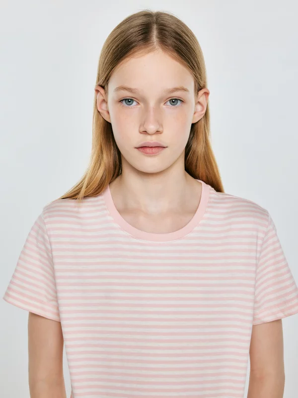 Koszulka dziewczęca w paski różowa Mica 600