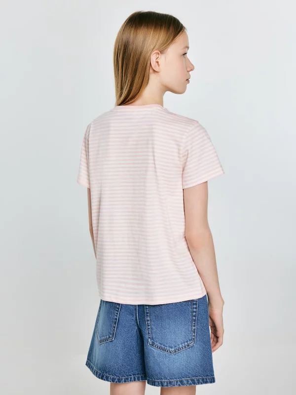 Koszulka dziewczęca w paski różowa Mica 600