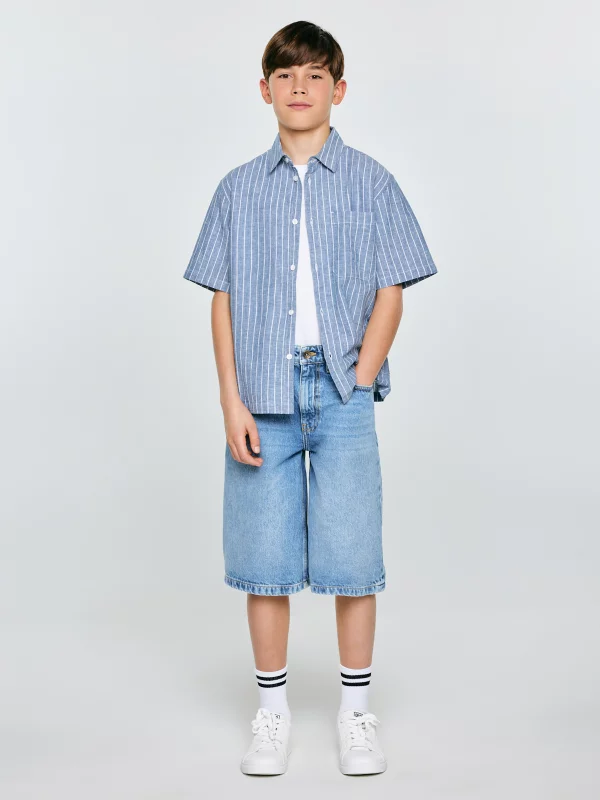Koszula chłopięca oversize w prążek niebieska Wenling 401