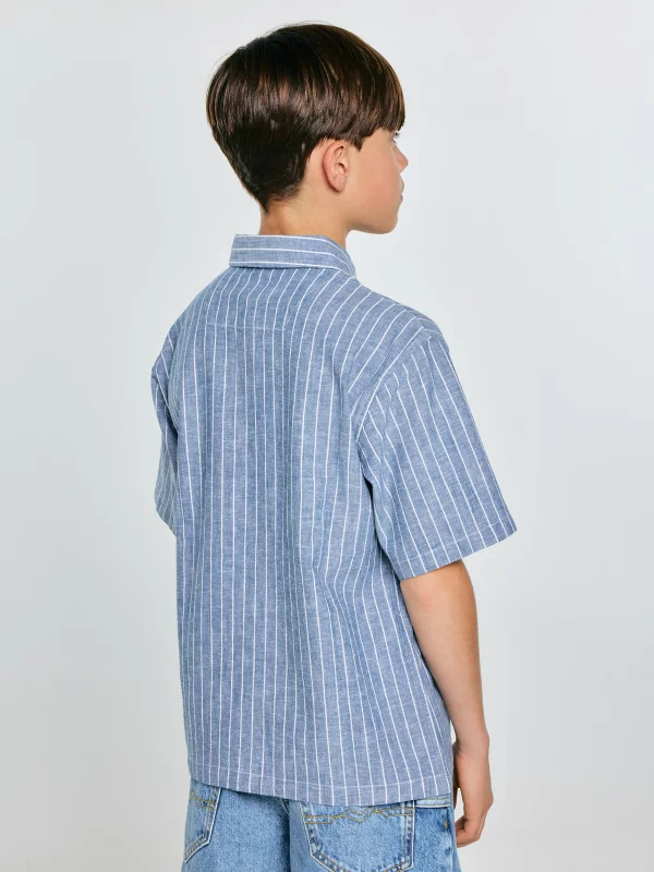 Koszula chłopięca oversize w prążek niebieska Wenling 401