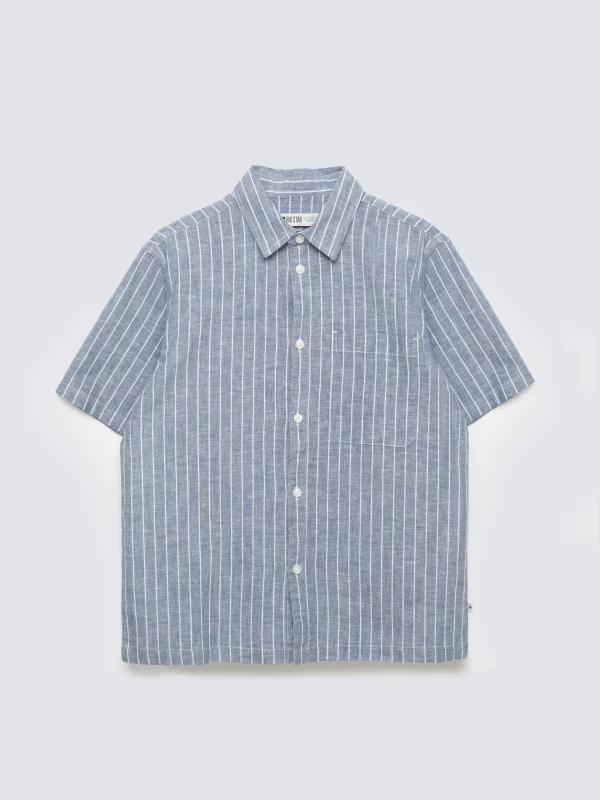 Koszula chłopięca oversize w prążek niebieska Wenling 401