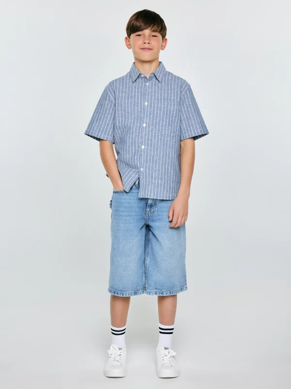 Koszula chłopięca oversize w prążek niebieska Wenling 401