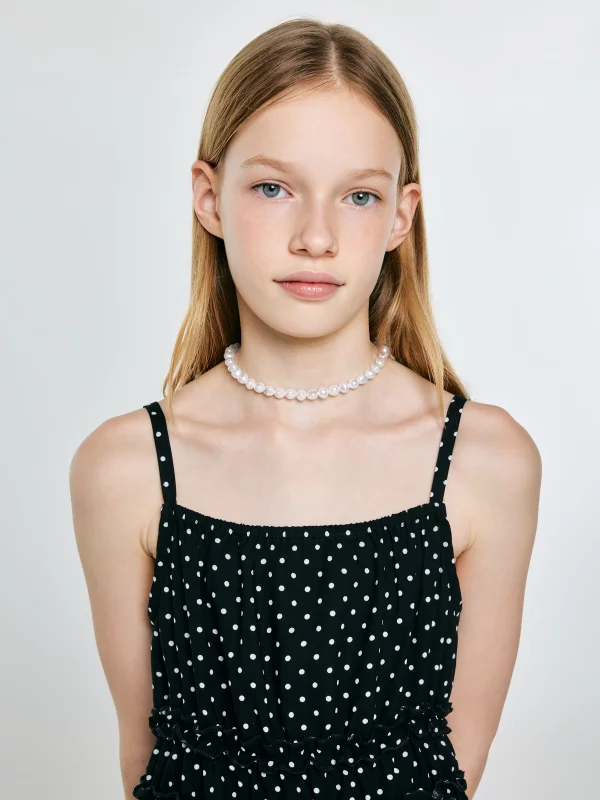 Sukienka dziewczęca na ramiączkach w kropki czarna Mircesi 906