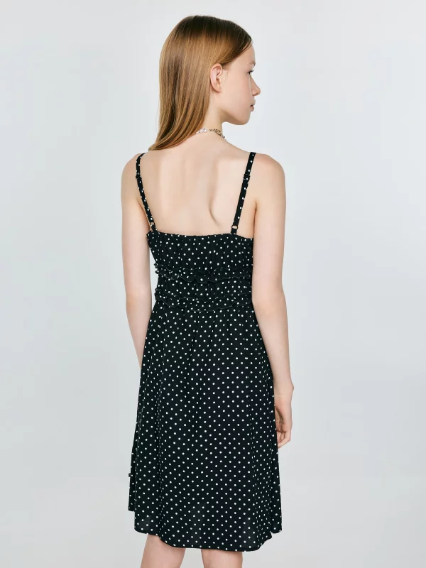 Sukienka dziewczęca na ramiączkach w kropki czarna Mircesi 906