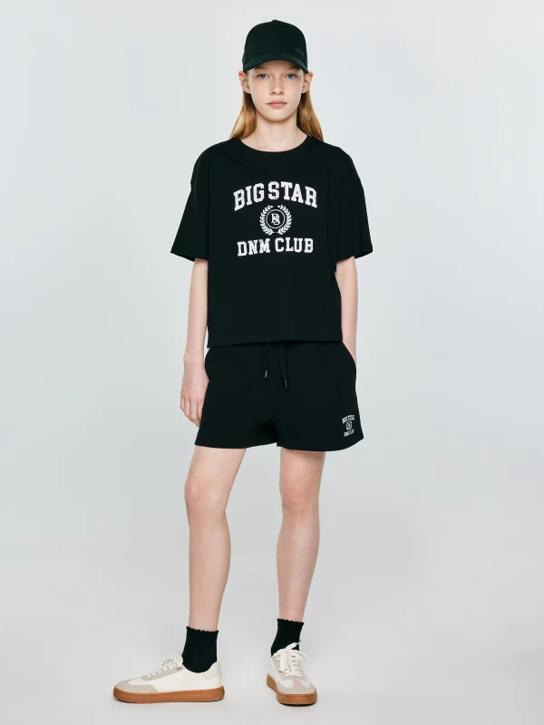 Szorty dziewczęce dresowe z haftem czarne Amaja 906