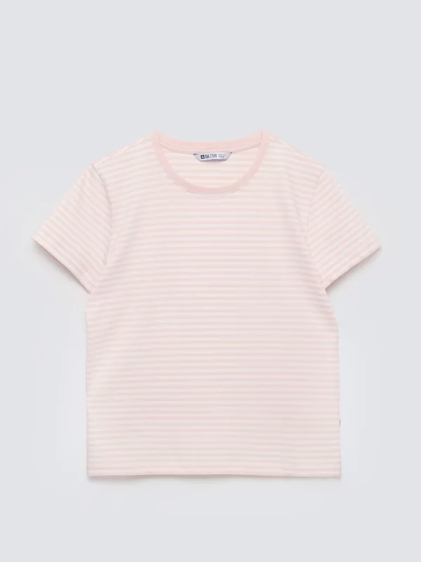 Koszulka dziewczęca w paski różowa Mica 600
