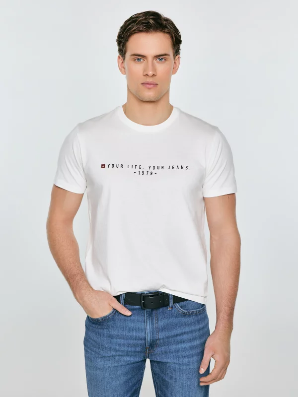 Koszulka męska z nadrukiem biała Oliver 100