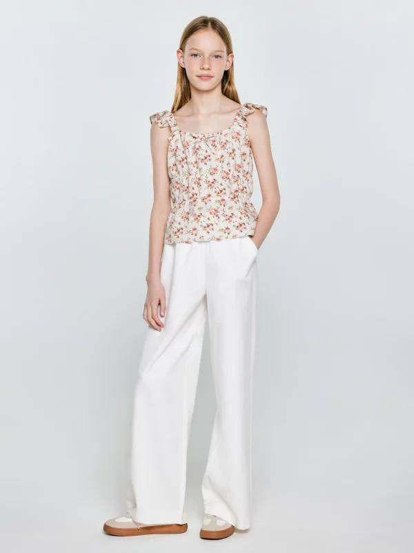 Bluzka dziewczęca z kwiatowym nadrukiem perłowa Weria 103