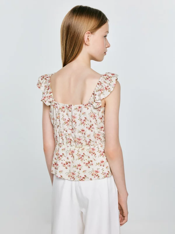 Bluzka dziewczęca z kwiatowym nadrukiem perłowa Weria 103