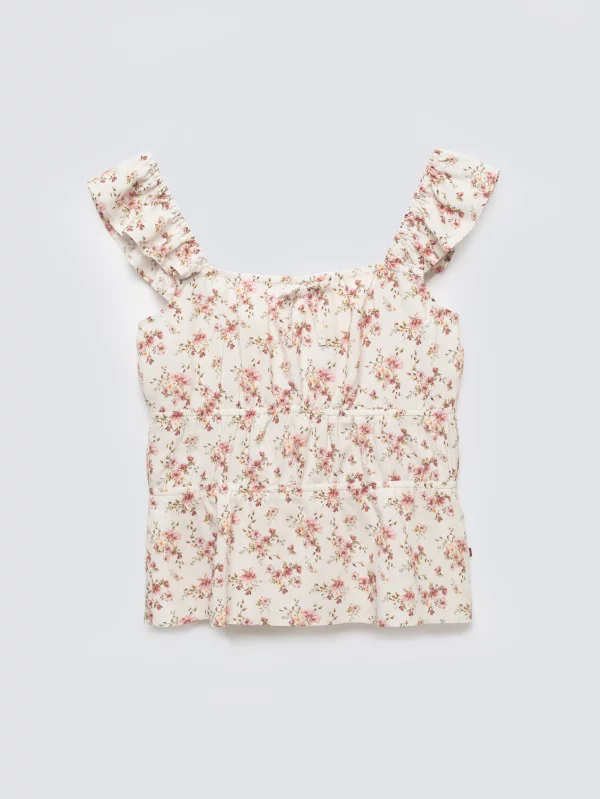 Bluzka dziewczęca z kwiatowym nadrukiem perłowa Weria 103