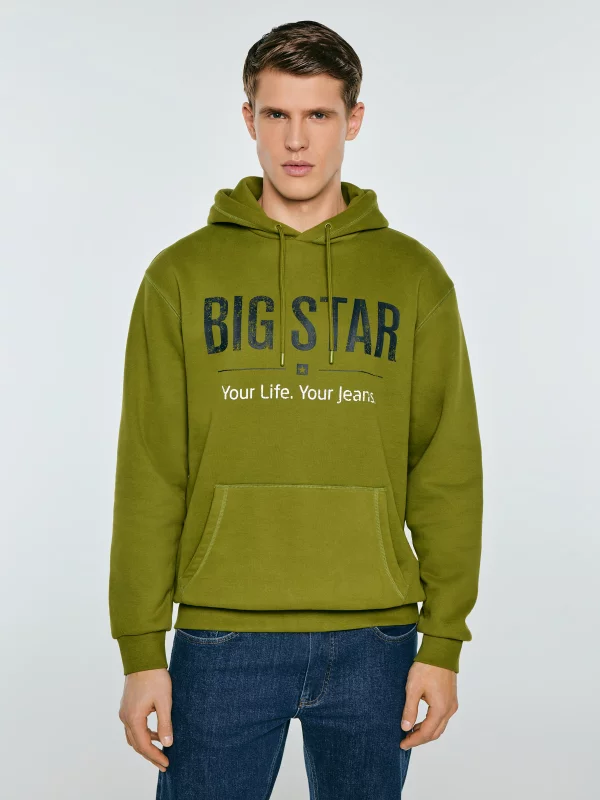 Bluza męska z kapturem z logo BIG STAR zielona Ashlyno 301