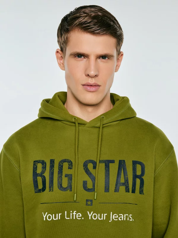 Bluza męska z kapturem z logo BIG STAR zielona Ashlyno 301