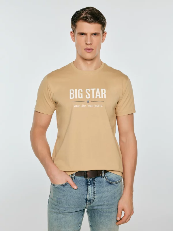 Koszulka męska o klasycznym kroju beżowa Bruno 800