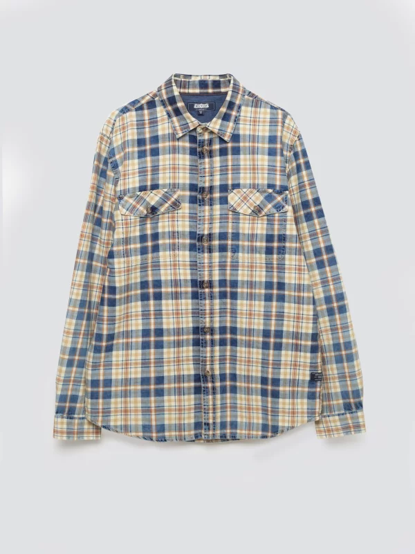 Koszula męska bawełniana w kratę beżowo-granatowa Kolisew 800