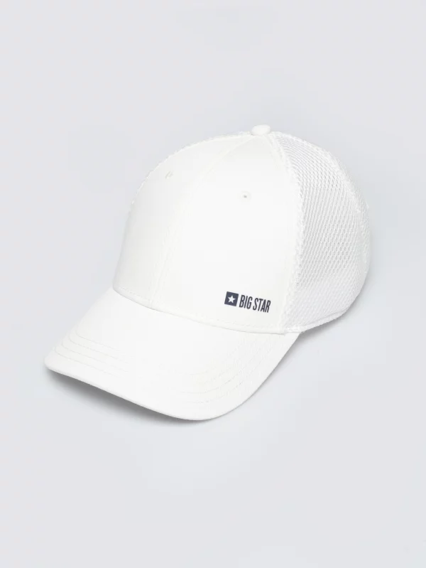 Czapka męska z daszkiem z kontrastowym logo biała Vintyg 101