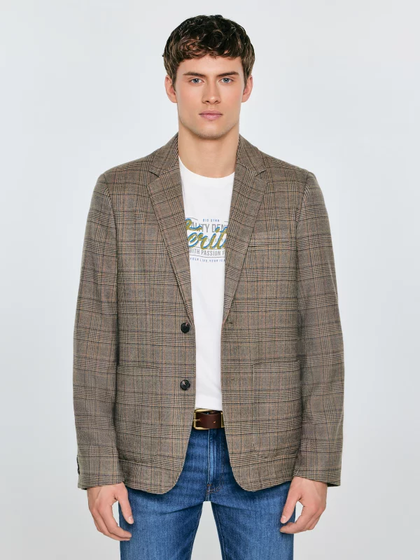 Marynarka męska z dodatkiem wełny w kratę brązowa Branson 803