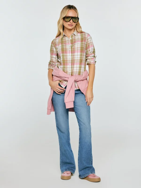 Koszula damska bawełniana w kratę różowo-zielona Cedi 600