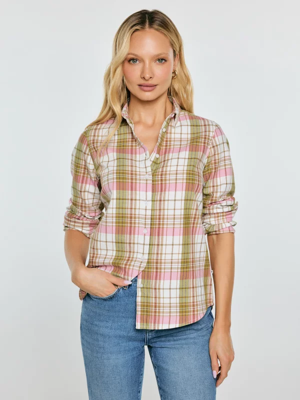 Koszula damska bawełniana w kratę różowo-zielona Cedi 600