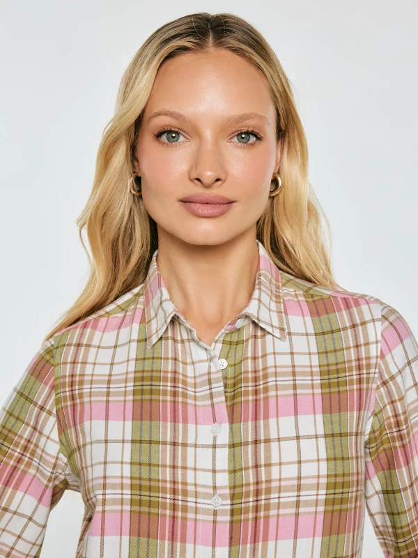 Koszula damska bawełniana w kratę różowo-zielona Cedi 600