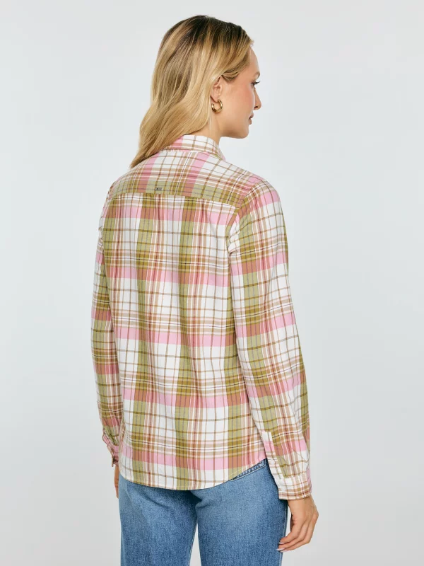 Koszula damska bawełniana w kratę różowo-zielona Cedi 600