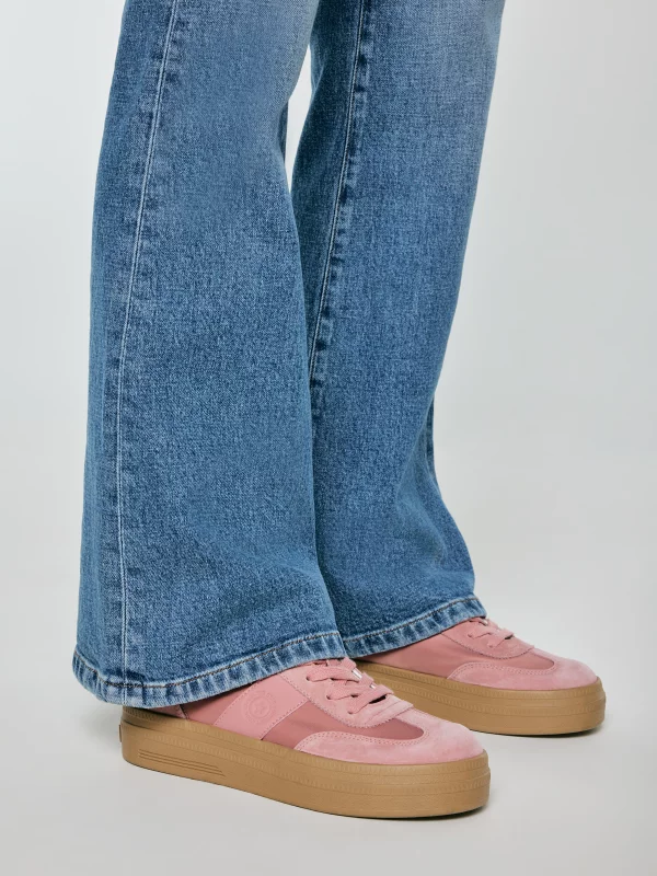 Sneakersy damskie z dodatkiem skóry naturalnej różowe TT274196 601