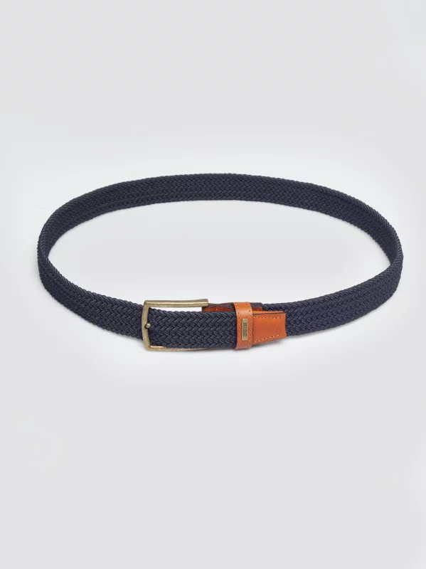 Pasek męski pleciony ze skórzanymi wstawkami granatowy Abris 403