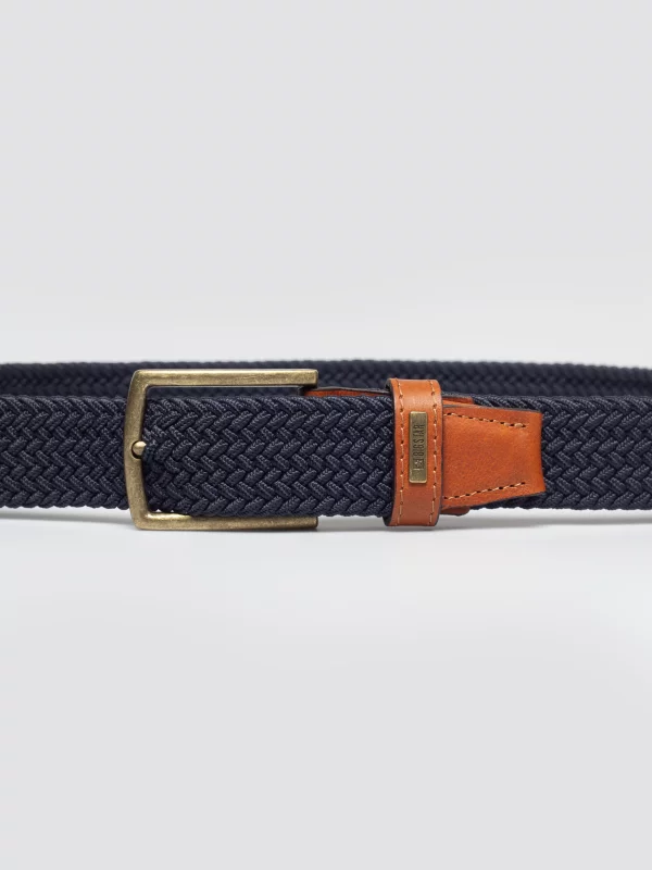 Pasek męski pleciony ze skórzanymi wstawkami granatowy Abris 403