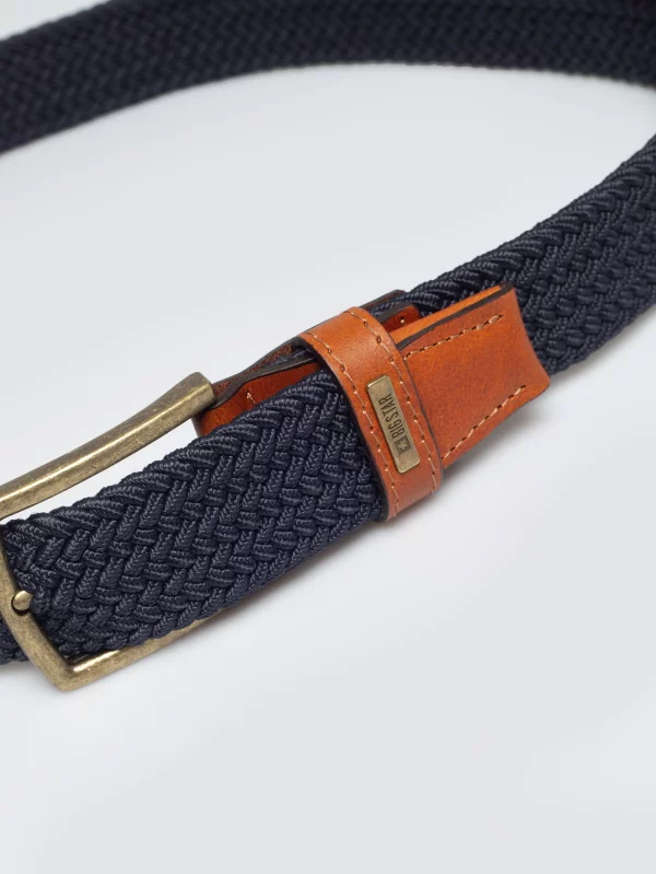 Pasek męski pleciony ze skórzanymi wstawkami granatowy Abris 403