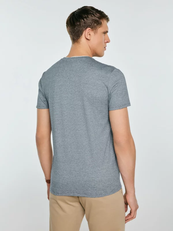 Koszulka męska w drobne paski granatowa Alanso 403