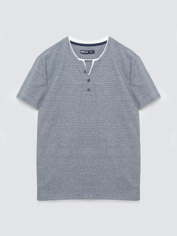 Koszulka męska w drobne paski granatowa Alanso 403