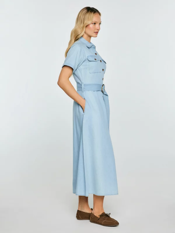 Sukienka damska midi jeansowa trapezowa niebieska Becca 136