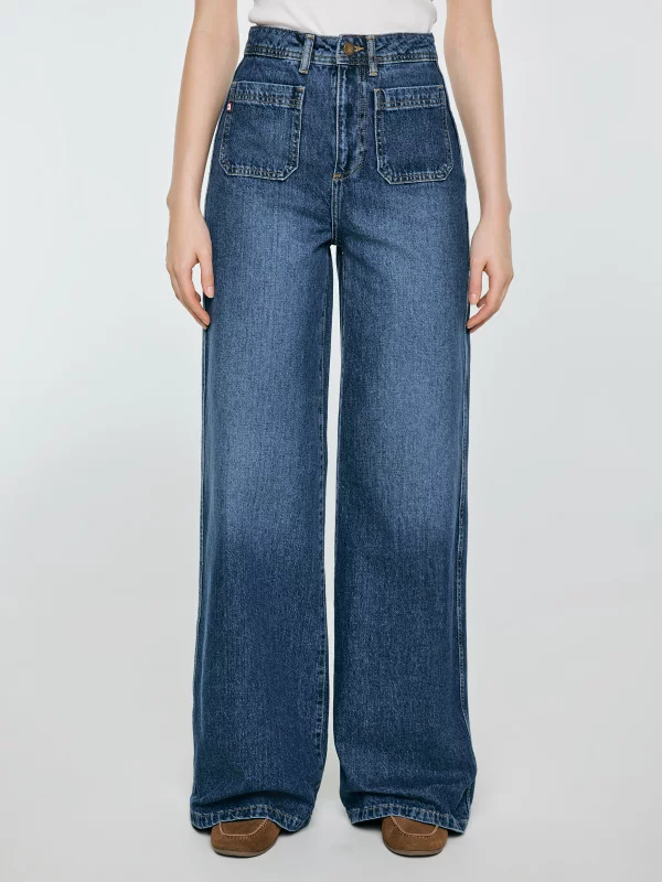 Jeansy damskie z szeroką nogawką niebieskie Celin 492