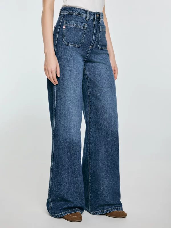 Jeansy damskie z szeroką nogawką niebieskie Celin 492