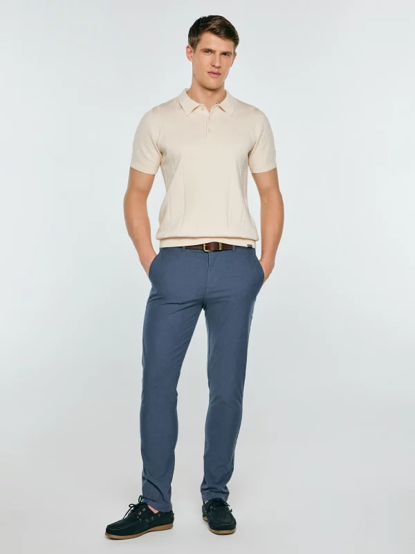 Spodnie męskie chinosy w drobny wzorek niebieskie Erhati 401