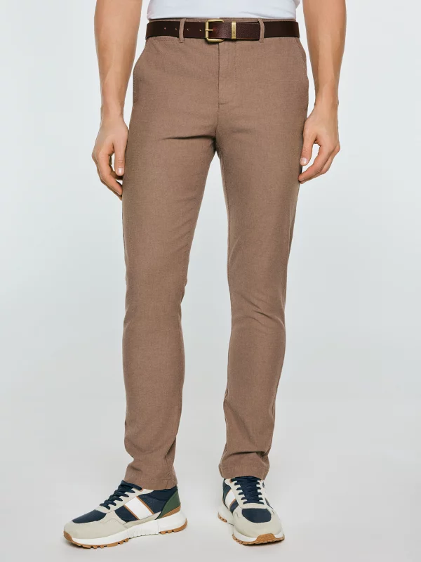 Spodnie męskie chinosy w drobny wzorek beżowe Erhati 801