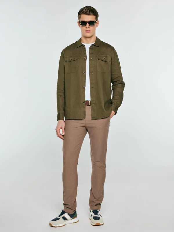 Spodnie męskie chinosy w drobny wzorek beżowe Erhati 801