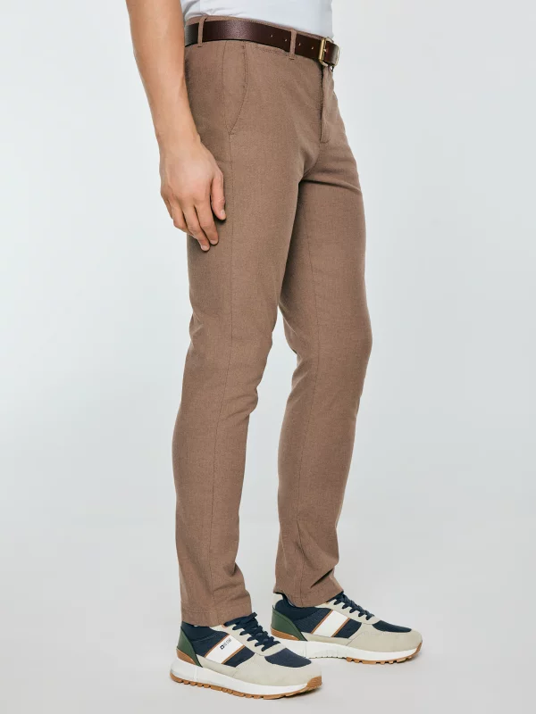 Spodnie męskie chinosy w drobny wzorek beżowe Erhati 801