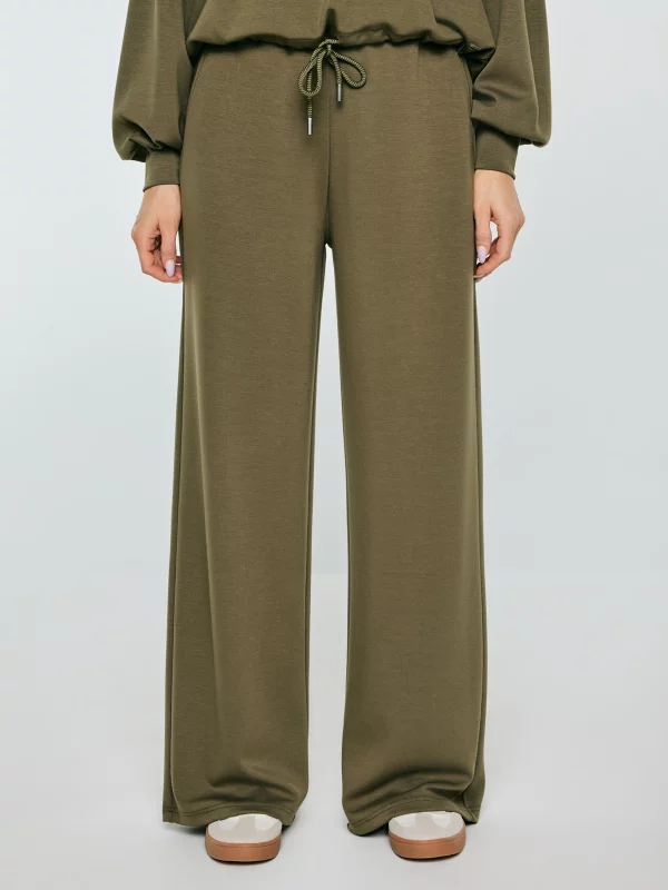 Spodnie damskie dresowe z szeroką nogawką khaki Lunarap 303