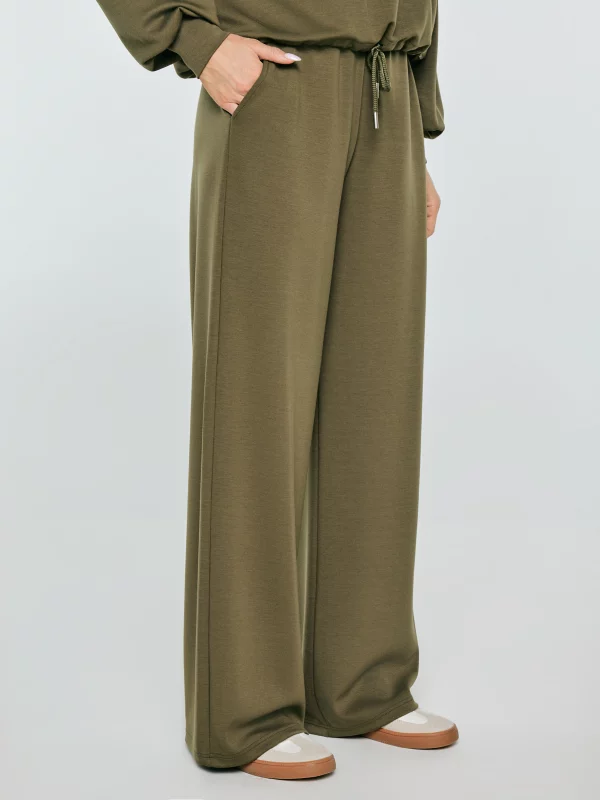 Spodnie damskie dresowe z szeroką nogawką khaki Lunarap 303