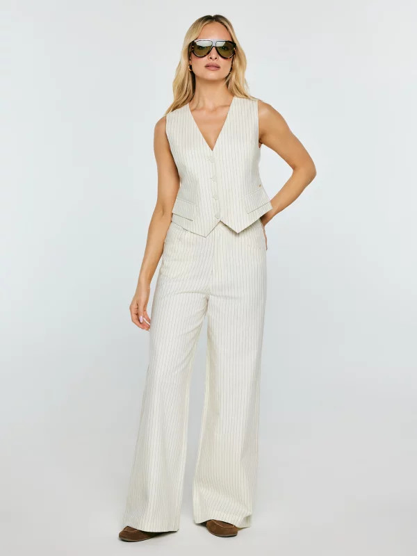 Kamizelka damska garniturowa lniana w prążek kremowa Kinniav 102