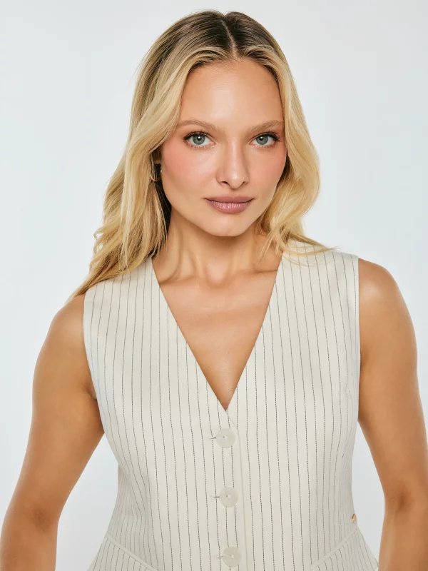 Kamizelka damska garniturowa lniana w prążek kremowa Kinniav 102