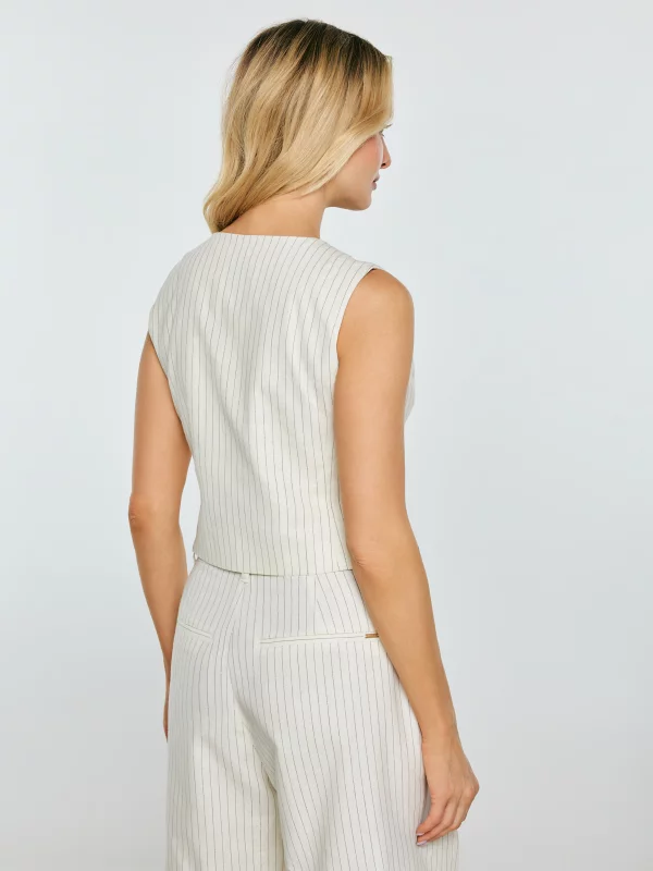 Kamizelka damska garniturowa lniana w prążek kremowa Kinniav 102
