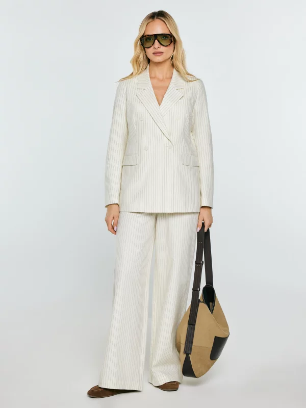 Marynarka damska lniana w prążek kremowa Kinnia 102