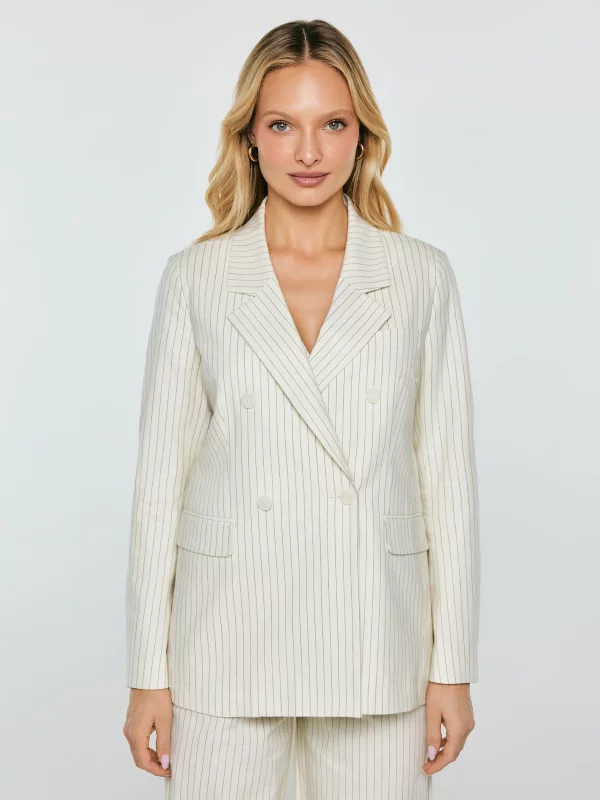 Marynarka damska lniana w prążek kremowa Kinnia 102