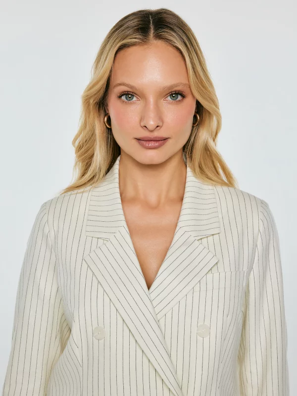 Marynarka damska lniana w prążek kremowa Kinnia 102