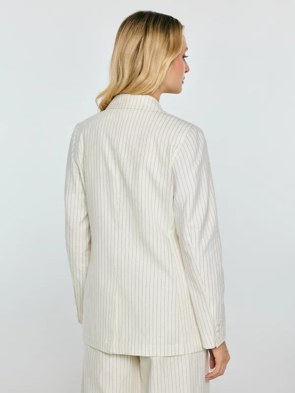 Marynarka damska lniana w prążek kremowa Kinnia 102